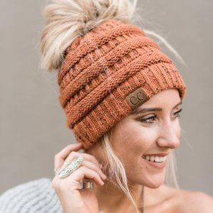 C.C Ponytail Confetti Beanie in RUST